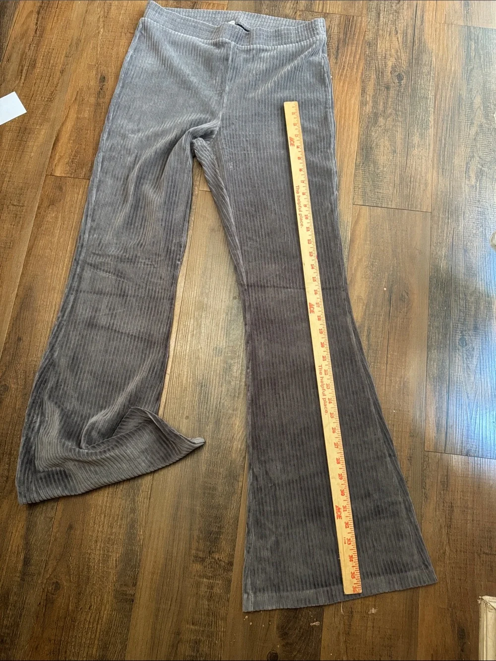 Aerie grey ribbed corduroy flare pants with an elastic waist,